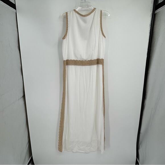 Chico's Grecian Goddess White Tan Crochet Tie Waist Sleeveless Maxi Dress 1 US 8 - Picture 3 of 7